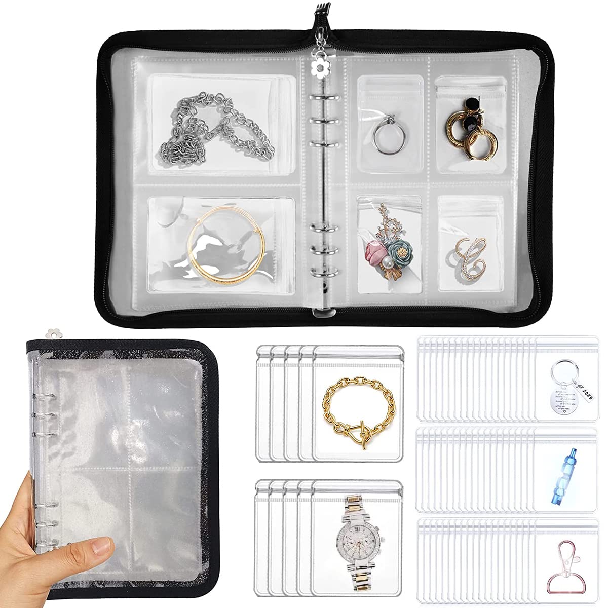 MAYCREATE Transparent Jewelry Storage Book, Anti Oxidation Jewelry Storage Organizer Bag with 60 Pockets for Bracelets Necklace Rings, Black MAYCREATE Transparent Jewelry Storage Book, Anti Oxidation Jewelry Storage Organizer Bag with 60 Pockets for Bracelets Necklace Rings, Black